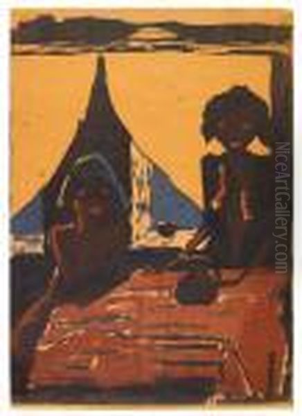 Zwei Zigeunermadchen Im Wohnraum Oil Painting by Otto Mueller