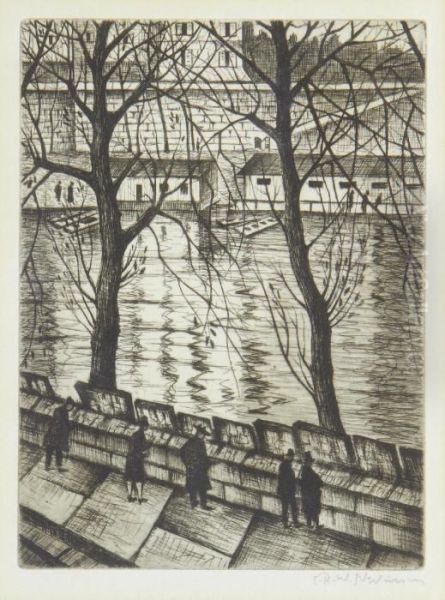 Les Bibliophiles Oil Painting by Christopher R. Wynne Nevinson