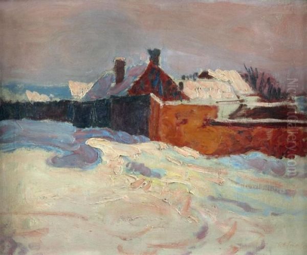Ferme Dans La Neige A Pont Aven, Oil Painting by Roderic O'Conor