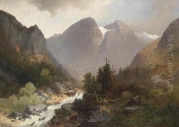 Large Landscape Oil Painting by Adolf Obermullner
