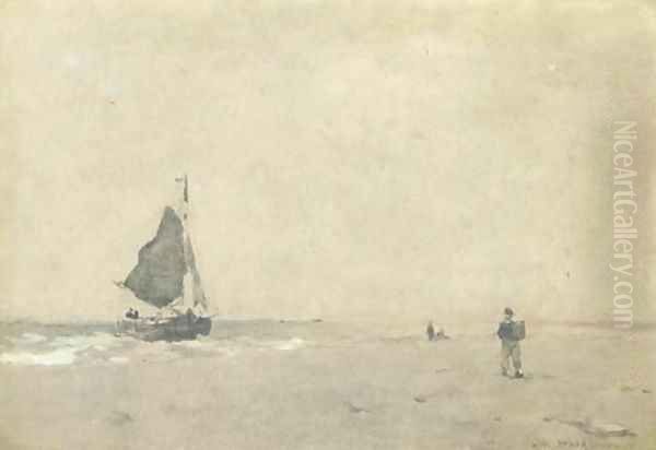 On the beach Oil Painting by Johan Hendrik Weissenbruch