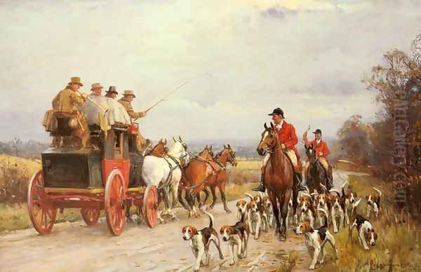 A Hunt Passing a Coach Oil Painting by John Sanderson Wells