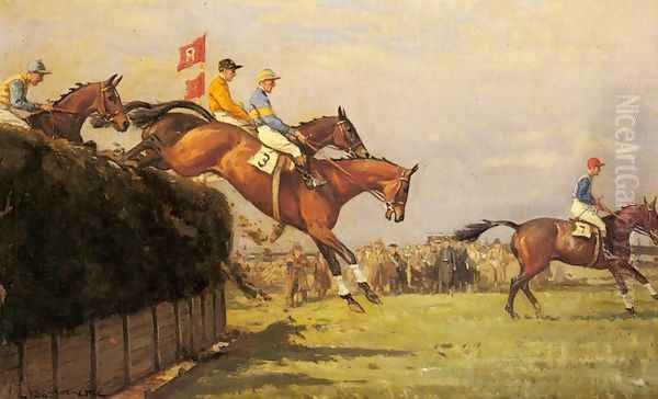 The Grand National Steeplechase: Really True and Forbia at Beecher's Brook Oil Painting by John Sanderson Wells