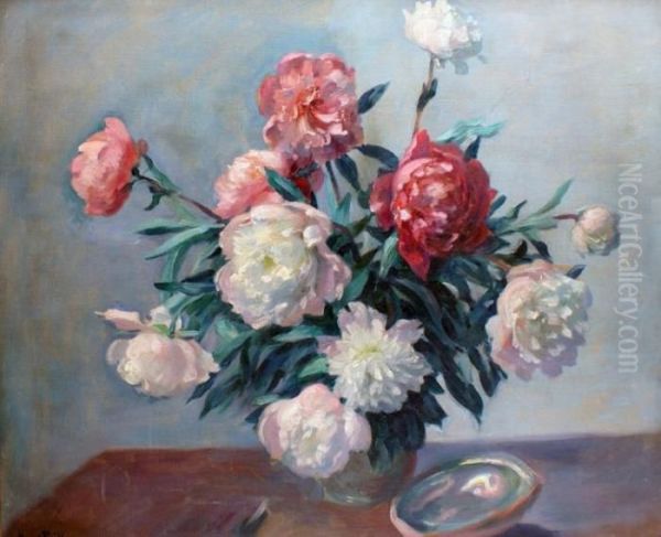 Vase De Pivoines Oil Painting by Henri Pailler