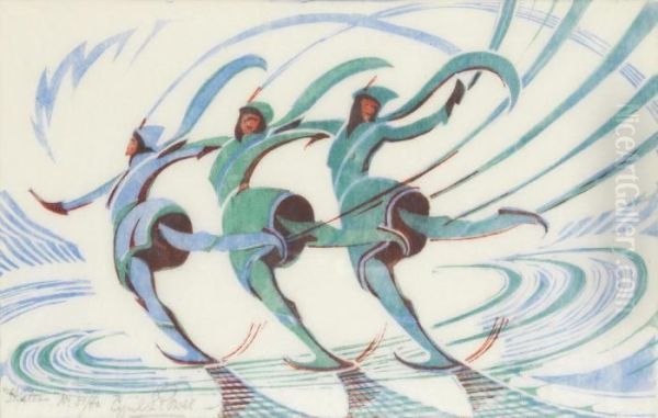 Skaters Oil Painting by Cyril Edward Power