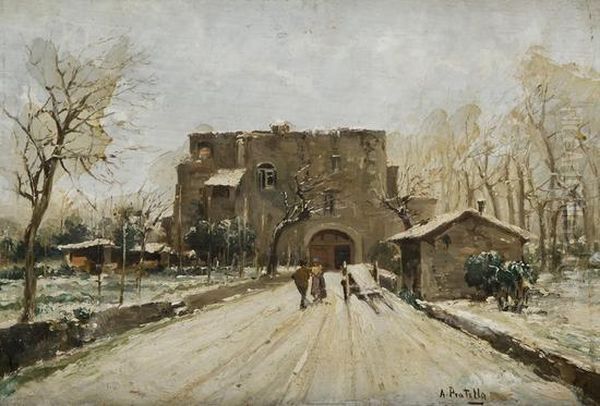 Caseggiati Nel Paesaggio Innevato Oil Painting by Attilio Pratella