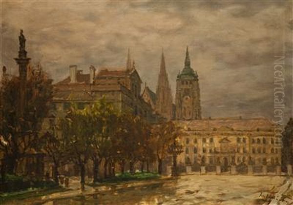 Prague Castle From Hradcanske Square Oil Painting by Jaro Prochazka
