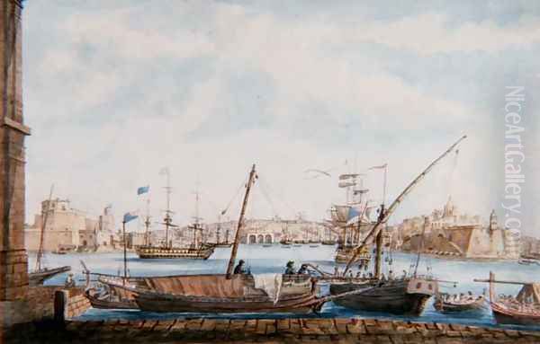 View of the Harbour of the Gallies from Valetta Side, c.1800 Oil Painting by Major James, of Tolcross Weir