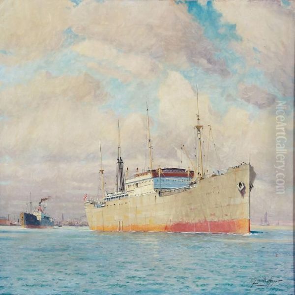 Harbour Scene With Several Ships Oil Painting by Victor H.W. Qvistorff