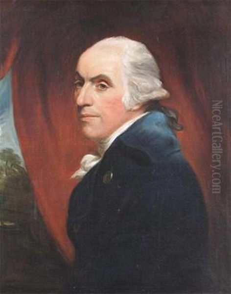 Portrait Of A Gentleman, Head And Shoulders, Wearing Blue Oil Painting by Allan Ramsay