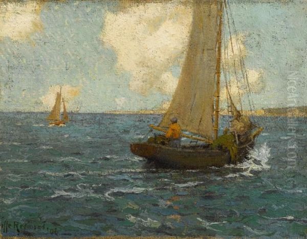 Sailboats On Calm Seas Oil Painting by Granville Redmond