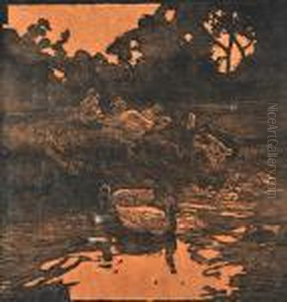 The Duck Pond Oil Painting by Frederick George Reynolds