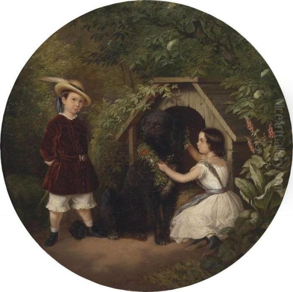 Portrait Of Felix And Doris Seidel With Their Trusty Companion Oil Painting by Ludwig Fried. Julius Runge