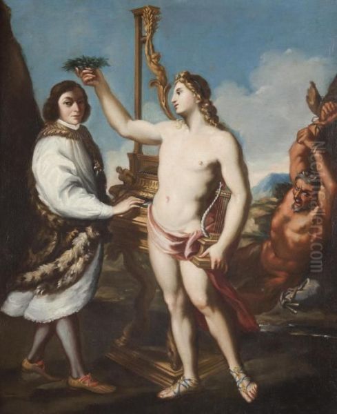 Ritratto Allegorico Del Cantante Marcantonio Pasqualini 
Incoronato Da Apollo Oil Painting by Andrea Sacchi