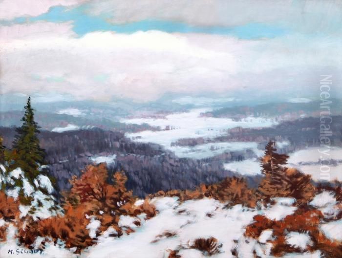 Winter In The Mountains Oil Painting by Karel Schadt