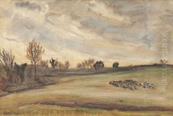 Troupeau Aux Environs De L'etang De Berre Oil Painting by Rene Seyssaud