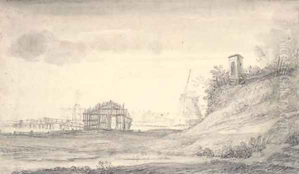 A sandy bank by the Zaagmolenpoort, Amsterdam Oil Painting by Anthonie Waterloo