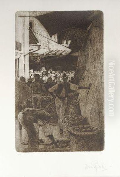 Il Mercato Vecchio Oil Painting by Telemaco Signorini
