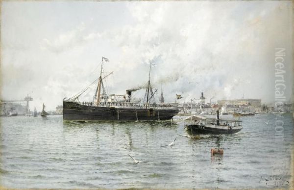 Fartyget Gauthiod Pa Saltsjon Oil Painting by Af Herman Sillen
