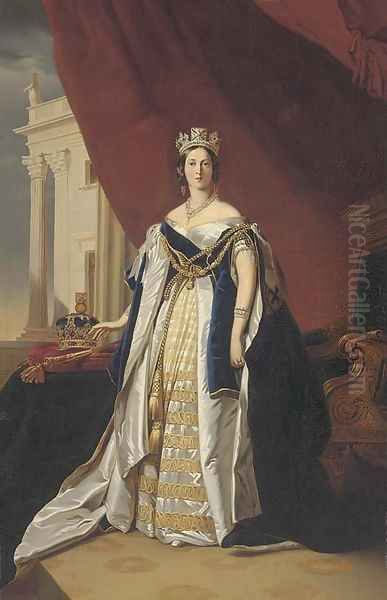Portrait of Queen Victoria, small full-length, in coronation robes by Franz Xavier Winterhalter