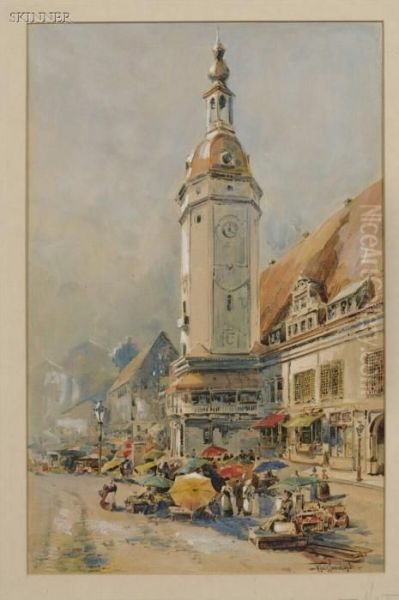 Market Day Under The Clock Tower Oil Painting by William Louis Sonntag