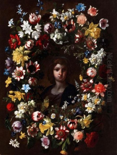 Halbbildnis Eines Knaben Im Blutenkranz Oil Painting by Giovanni Stanchi
