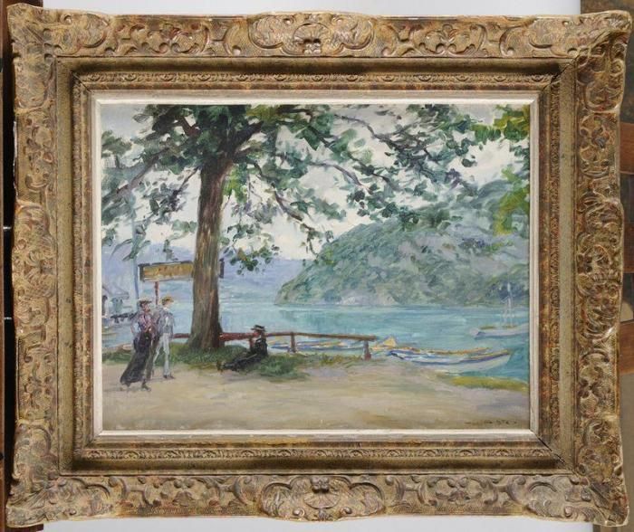 Couple De Promeneur En Bord D'un Lac Oil Painting by Georges Stein