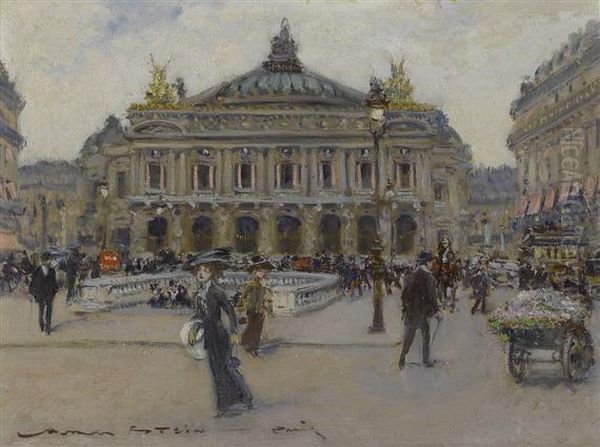 Opera De Paris In The Rain Oil Painting by Georges Stein