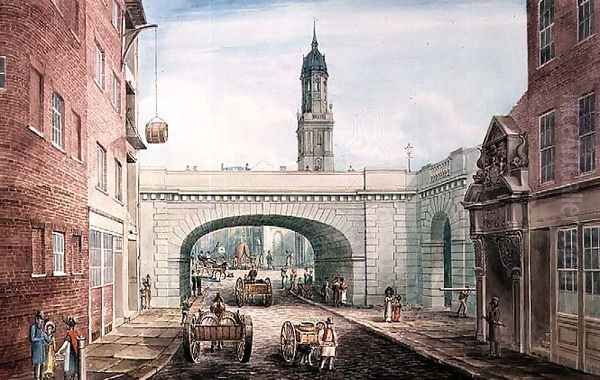 Lower Thames Street with the Entrance to Fishmongers' Hall, 1831 Oil Painting by Gideon Yates