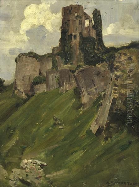 Corfe Castle Oil Painting by Arthur Ernest Streeton