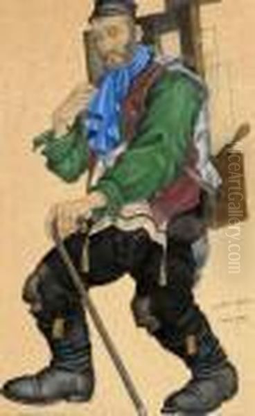 Beggar In A Tallit Oil Painting by Arthur Szyk
