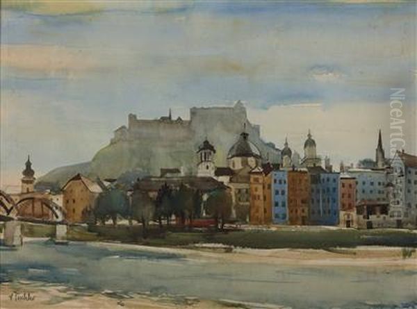 Blick Auf Hohensalzburg Oil Painting by Victor Tischler