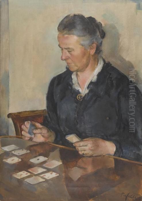 Dame Beim Kartenspiel Oil Painting by Friedrich Eduard Traffelet Dame Beim Kartenspiel Oil Painting by Friedrich Eduard Traffelet