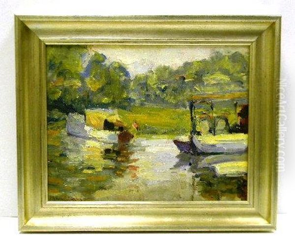 Boats Afloat On Lake On A Summer Day Oil Painting by John Henry Twachtman