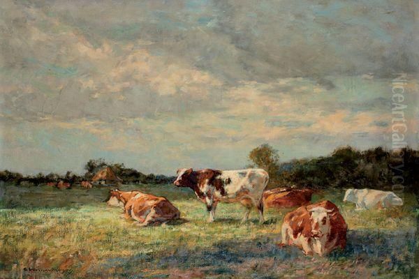 Vaches Au Paturage Oil Painting by Adrien Gabriel Voisard-Margerie