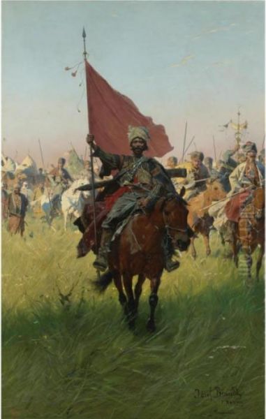 Song Of The Cossack Victors Oil Painting by Jozef Von Brandt