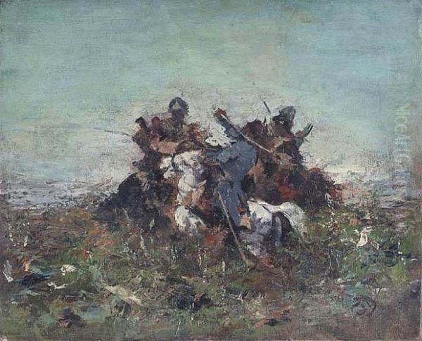 Potyczka (szkic), 1880-1885 Oil Painting by Jozef Von Brandt