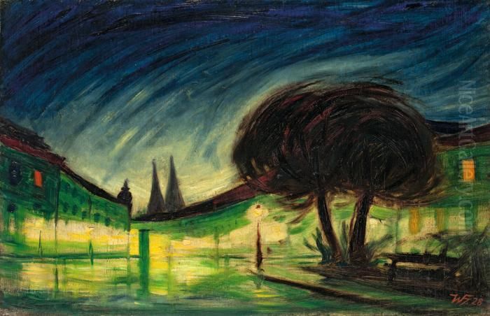 Nachtliche Regenstrasse Oil Painting by Werner Von Heldt