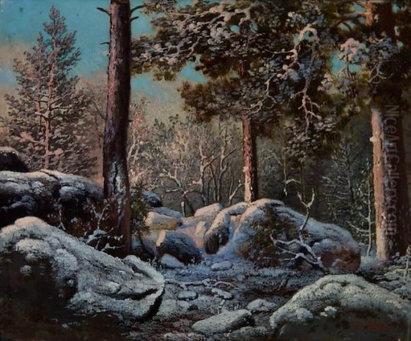 Talvinen Metsamaisema Oil Painting by Ferdinand Wilhelm Von Wright