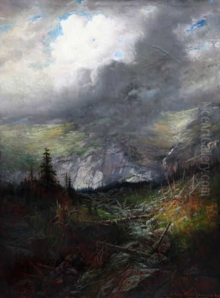 View Of Obri Dul In Krkonose Mountains Oil Painting by Anton Waldhauser