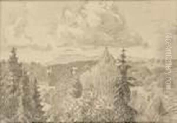 Landskap I Baerum, Kolsastoppen Og Skaugumasen 19 Oil Painting by Erik Werenskiold