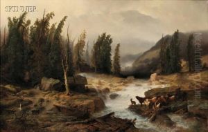 The Old Bridge/a Mountain Torrent Scene With Livestock