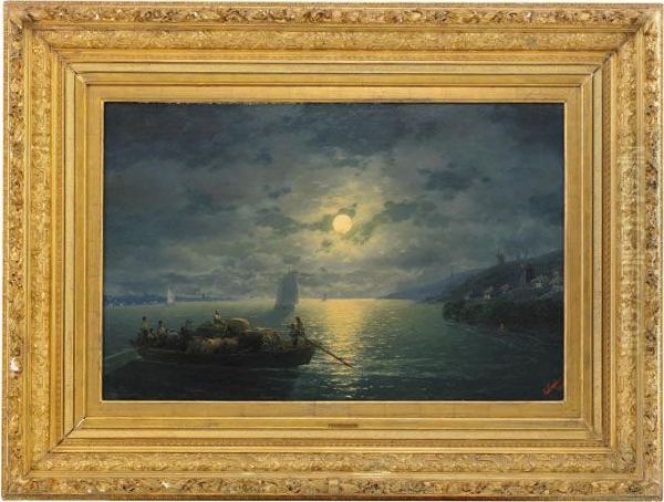 Crossing The Dnepr River At Night Oil Painting by Ivan Konstantinovich Aivazovsky