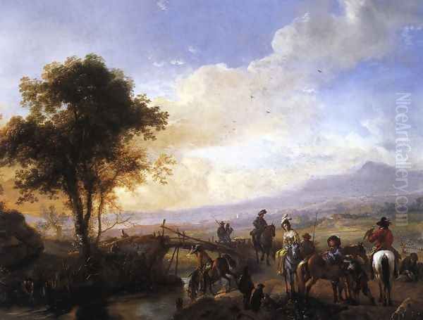 A Hawking Party Oil Painting by Philips Wouwerman