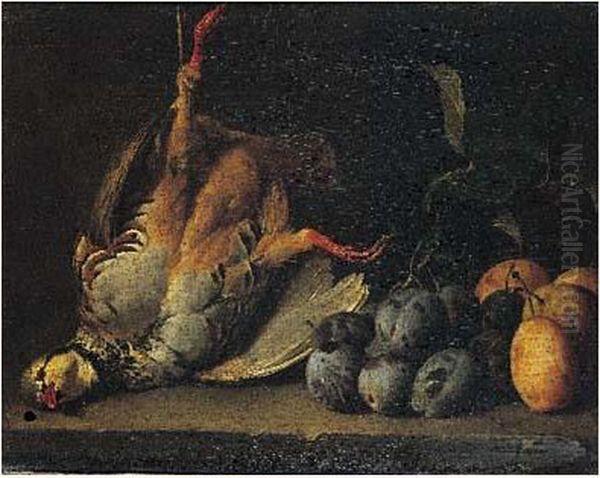Prunes Et Perdrix Sur Un Entablement Oil Painting by Alexandre-Francois Desportes