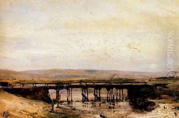The wood bridge Oil Painting by Eugene Isabey