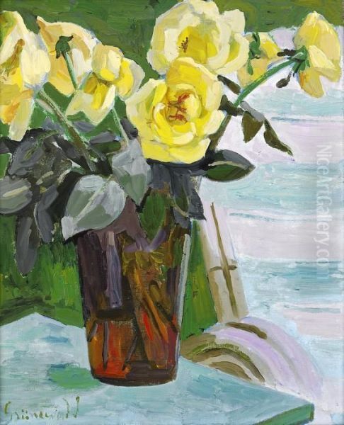 Stilleben Med Gula Rosor Oil Painting by Isaac Grunewald