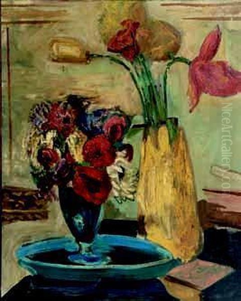 Nature Morte Aux Deux Bouquets Oil Painting by Isaac Grunewald
