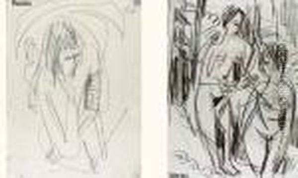 Zwei Weibliche Akte (recto) Vers 1923 Oil Painting by Ernst Ludwig Kirchner