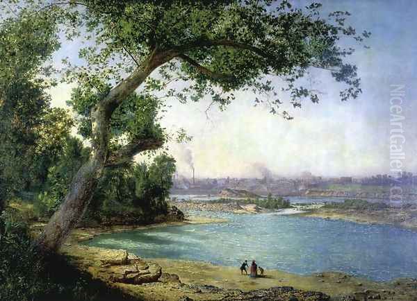 Falls of the Ohio and Louisville Oil Painting by Alexander Helwig Wyant